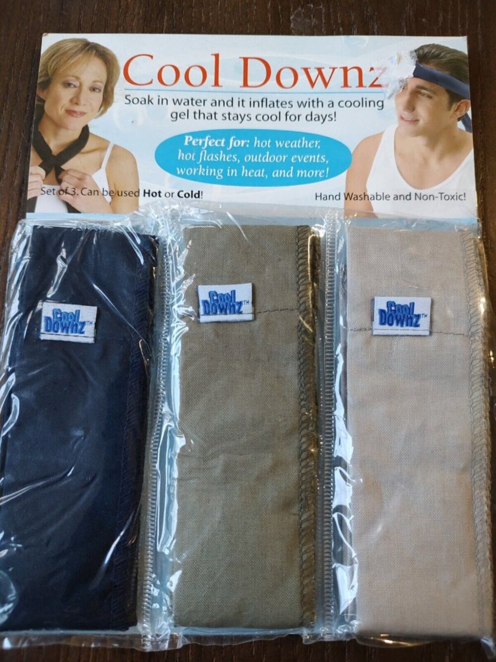 NWT 9 Cool Downz, Cool/Hot Headbands/Neck Wraps, One Size, 3 Colours